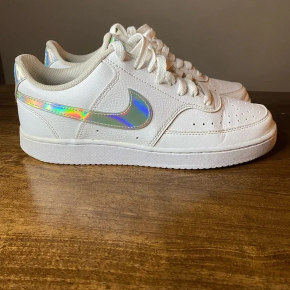 Nike court vision White Shoes with Holographic Swoosh men sz